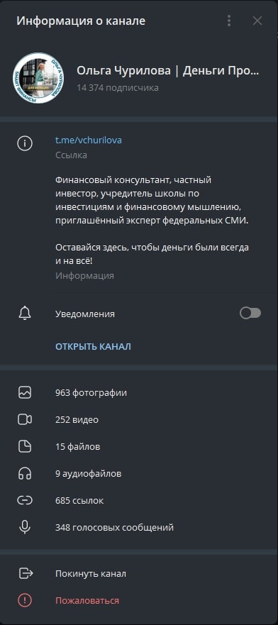 Ольга Чурилова информация о канале