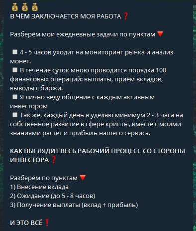 Описание работы на проекте Александр Инвест в Телеграмм