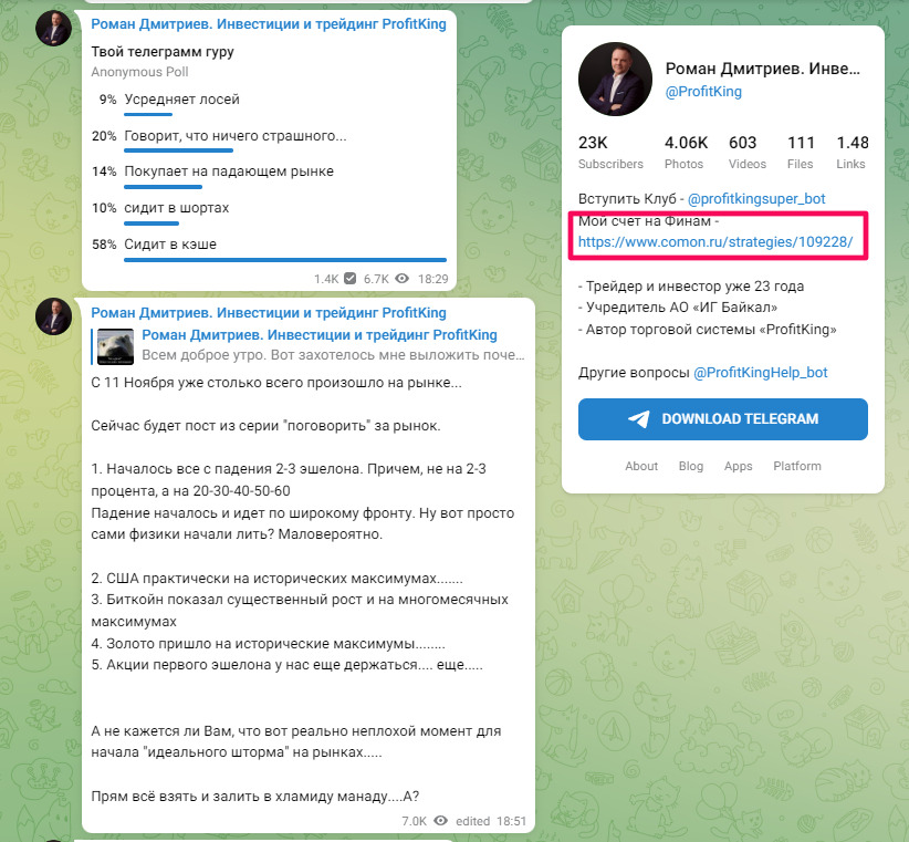 ТГ канал школы Профиткинг Романа Дмитриева