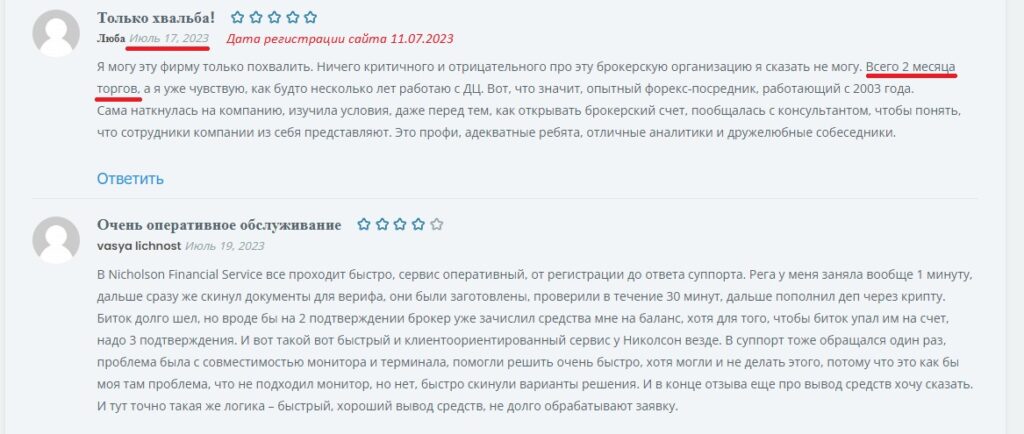 Отзывы о торговом посреднике Nicholson Financial Service