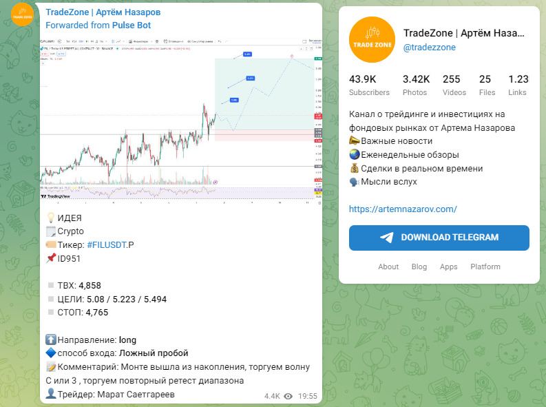 ТГ канал проекта Trade Zone School
