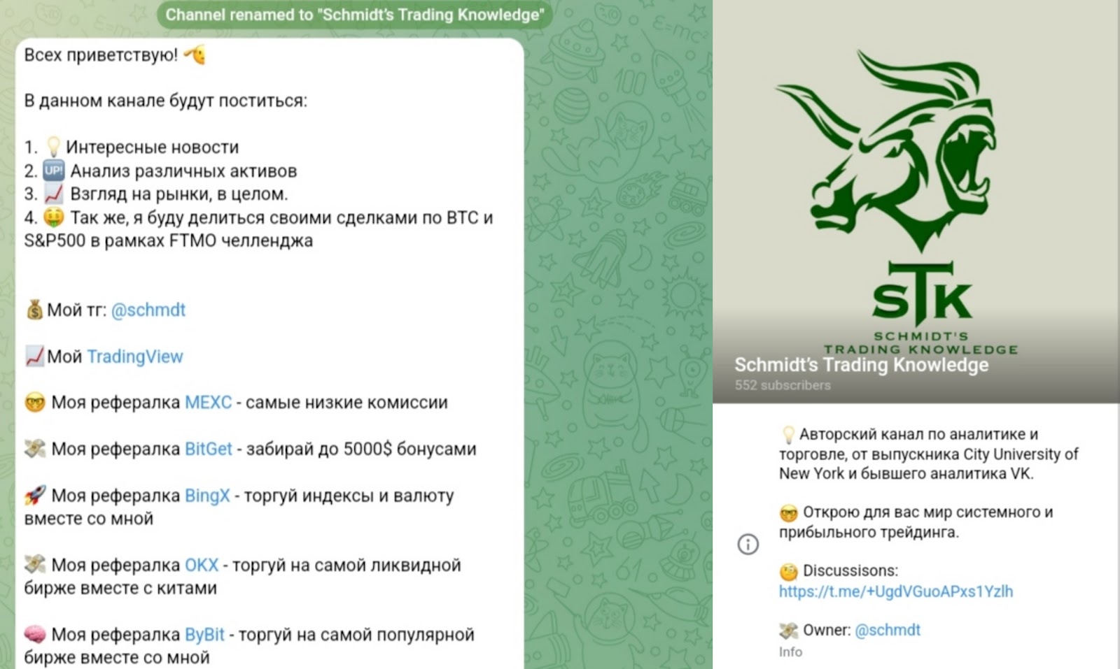 Schmidts Trading Knowledge телеграмм