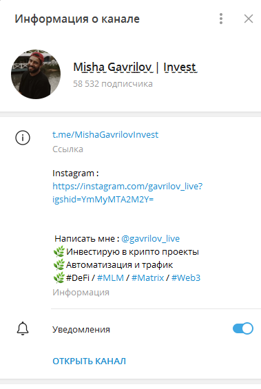 Телеграмм-канал Misha Gavrilov Invest