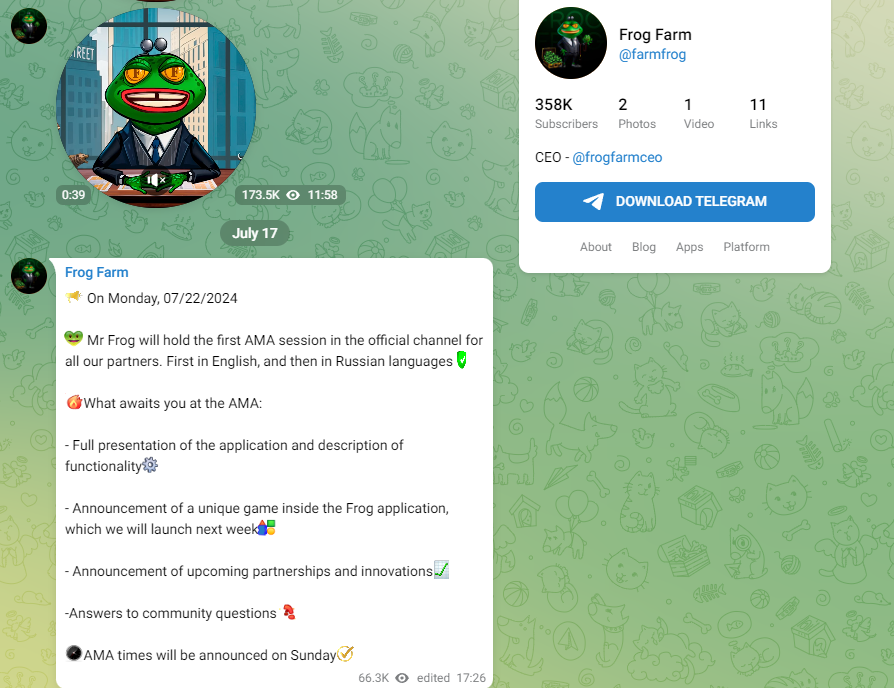 Frog Farm telegram