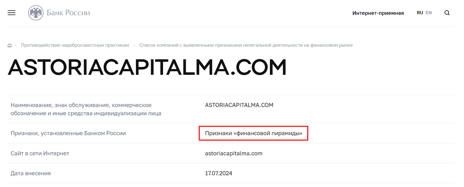 astoria capital markets брокер